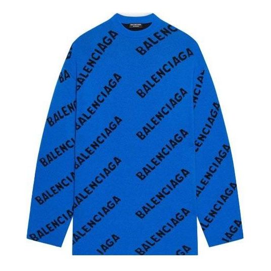 Sveter Balenciaga All Over Logo Crewneck Knit Sweater Modrá | 657400T15673964, 0