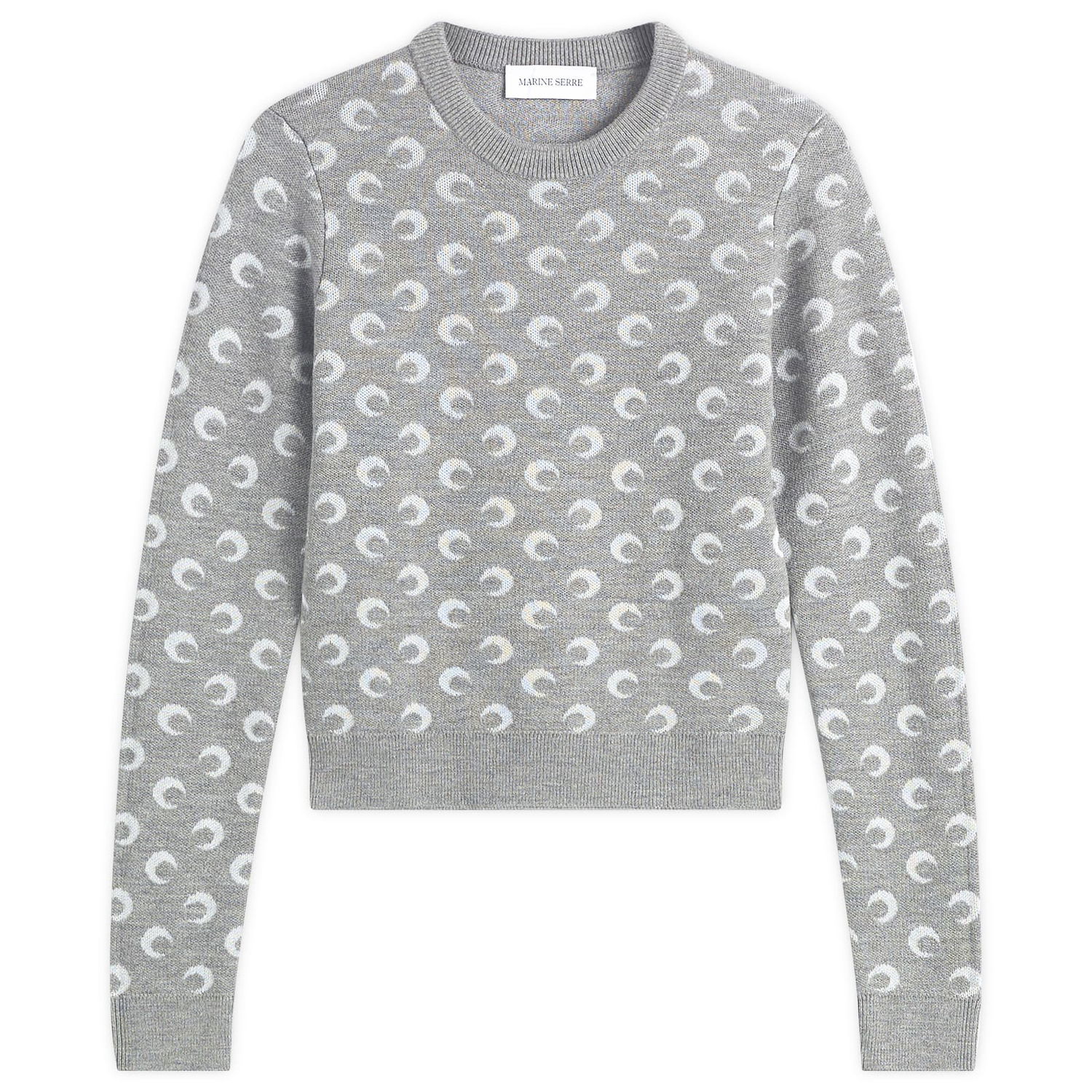Sveter Marine Serre Moon Jacquard Knit Fitted Crewneck Sweater Šedá | WTK014BCKNI0530-GR60, 1
