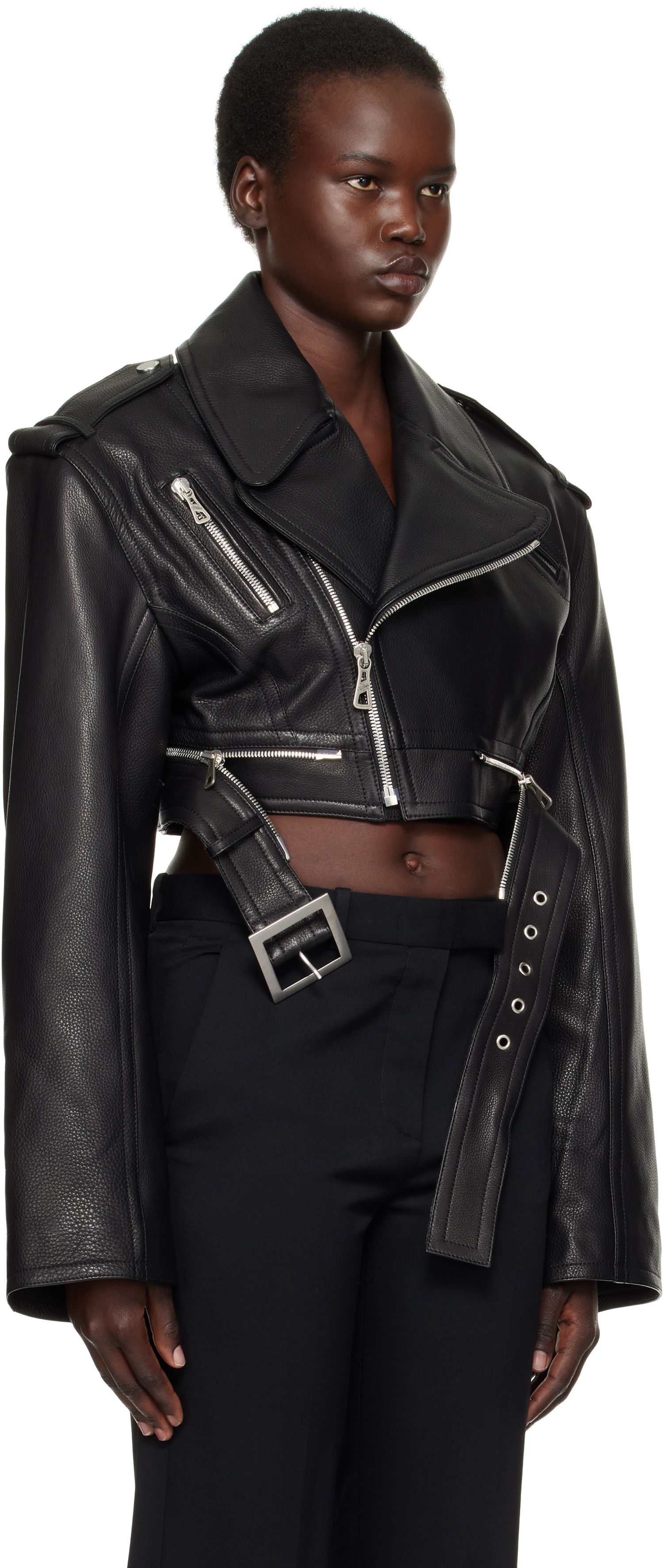 Bunda Jean Paul Gaultier Jean Paul Gaultier 'The Cropped Perfecto' Cropped Leather Jacket Čierna | 25/33-F-VE103B-L027-0062, 1