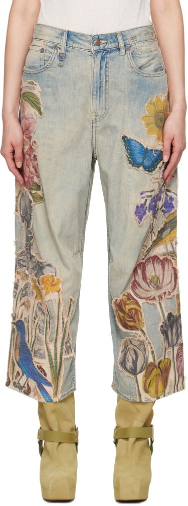 Džínsy R13 R13 Cropped Wide Leg Appliquéd Jeans Modrá | R13WD180-D301A, 0