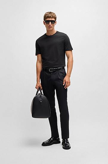 Tričko BOSS Regular-Fit Cotton Jersey T-Shirt with Ribbed Collar Čierna | 50468972, 1