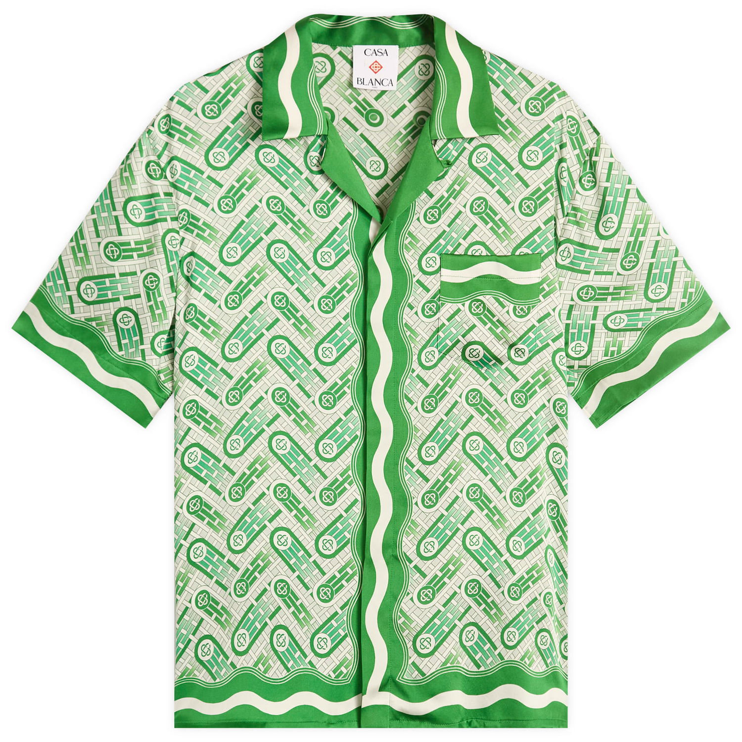 Košeľa Casablanca Casablanca Cuban Collar Short Sleeve Silk Shirt, Size Large Zelené | MPF25-SH-003-10, 0