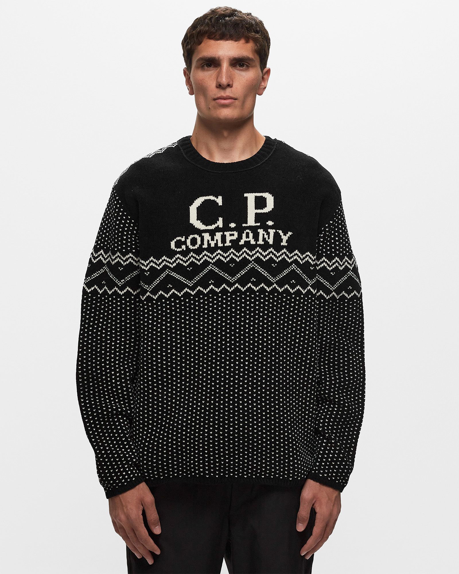 Black & White Knitted Cotton Jacquard Pullover