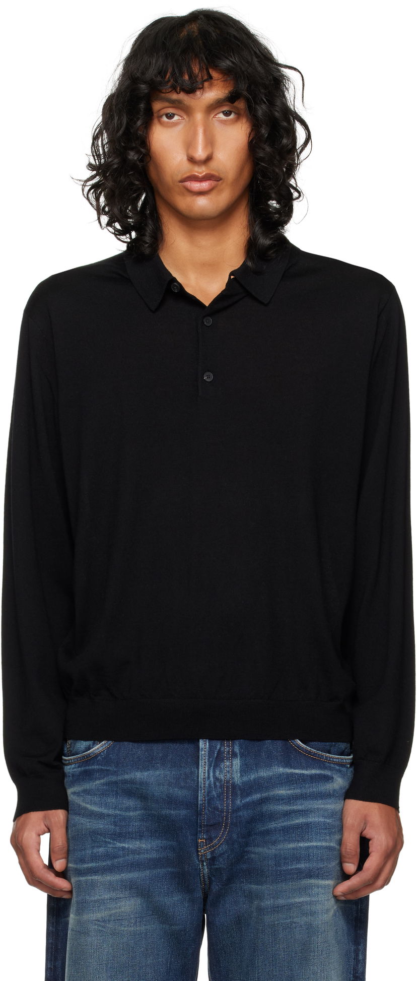 Polo tričko John Elliott Cashmere Polo Long Sleeve Čierna | B296P10310A