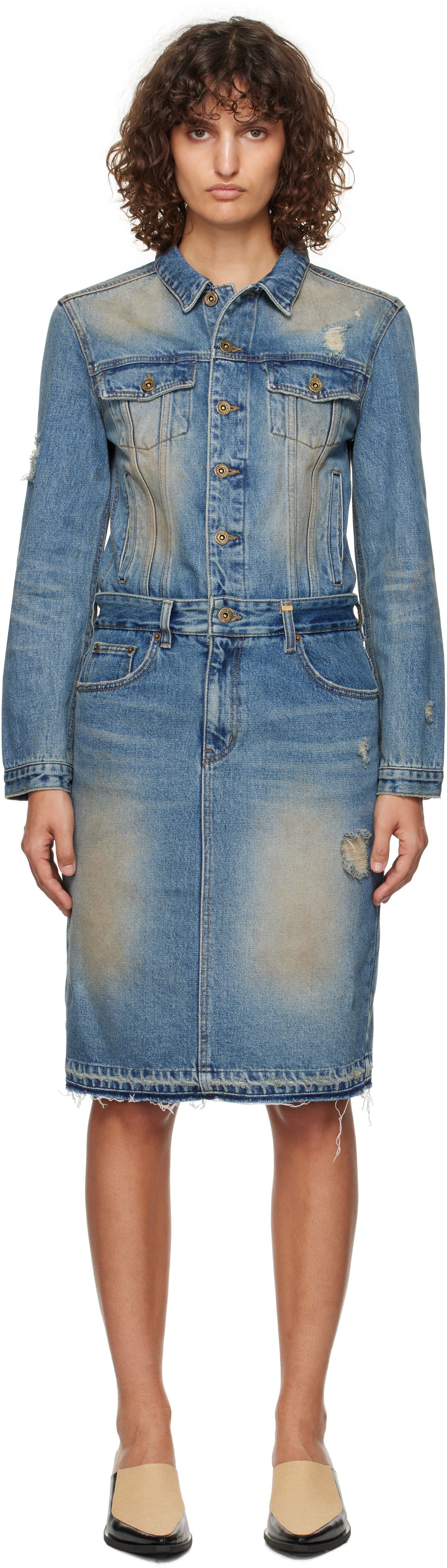 Šaty We11done We11done Washed Denim Midi Dress Modrá | WD-DO3-24-304-W-BL, 0