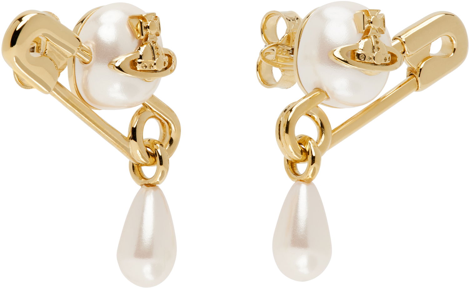 Náušnice Vivienne Westwood Vivienne Westwood Claude Small Pearl Safety Pin Stud Earrings Metalická | 62010363-02R107-, 1