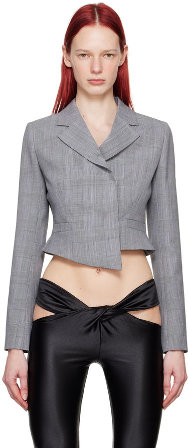 Bunda Coperni Cropped Glen Plaid Blazer Šedá | COPV54834, 0