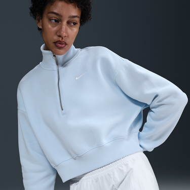 Mikina Nike Sportswear Phoenix Fleece Cropped Half-Zip Sweatshirt Modrá | DQ5767-423, 0