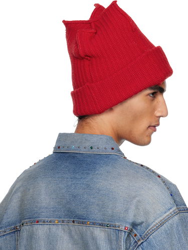 Kulicha Charles Jeffrey Loverboy LOVERBOY Rib Knit Peak Beanie with Button Detail Červená | 052130604, 2