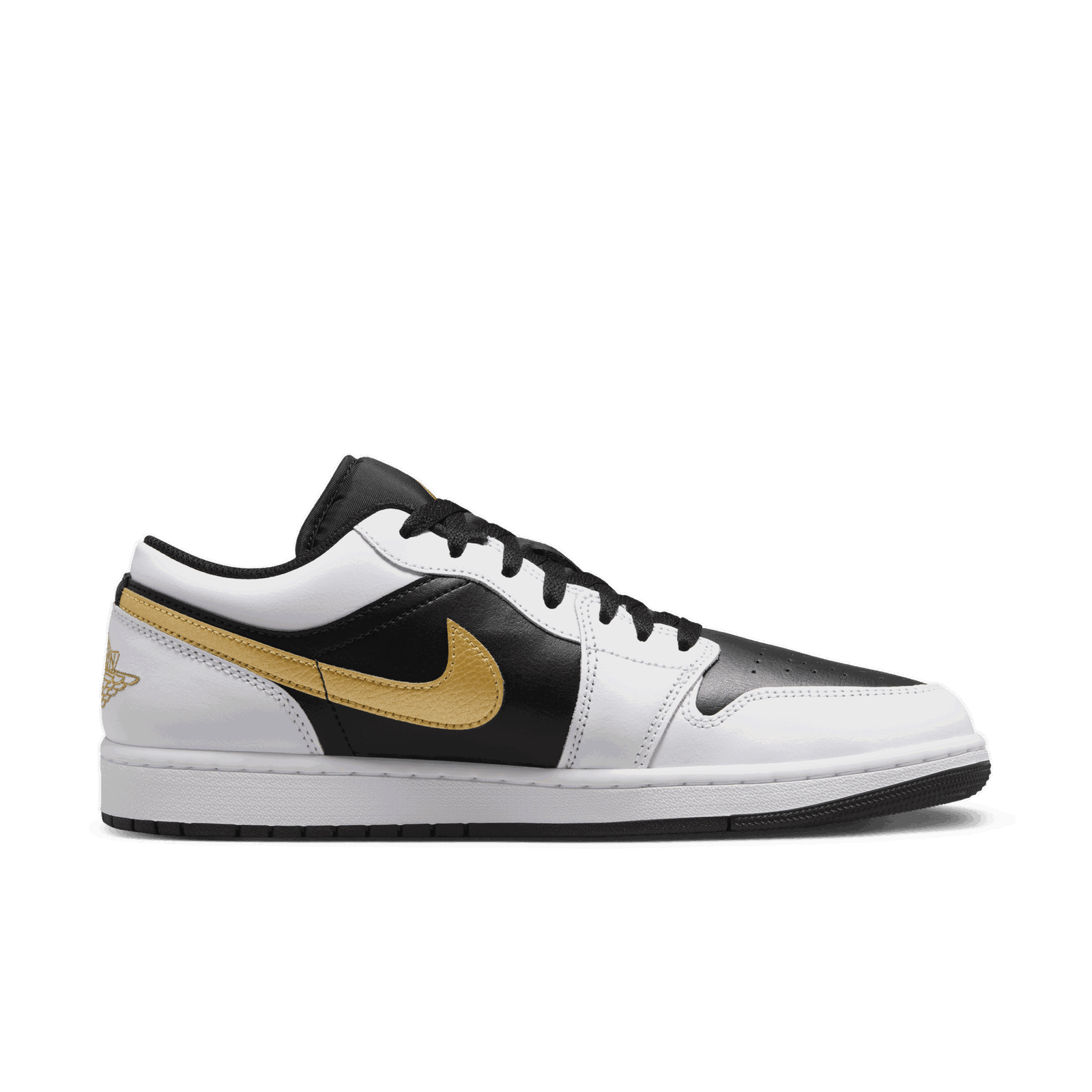 Jordan 1 Low White Black Metallic Gold Swoosh