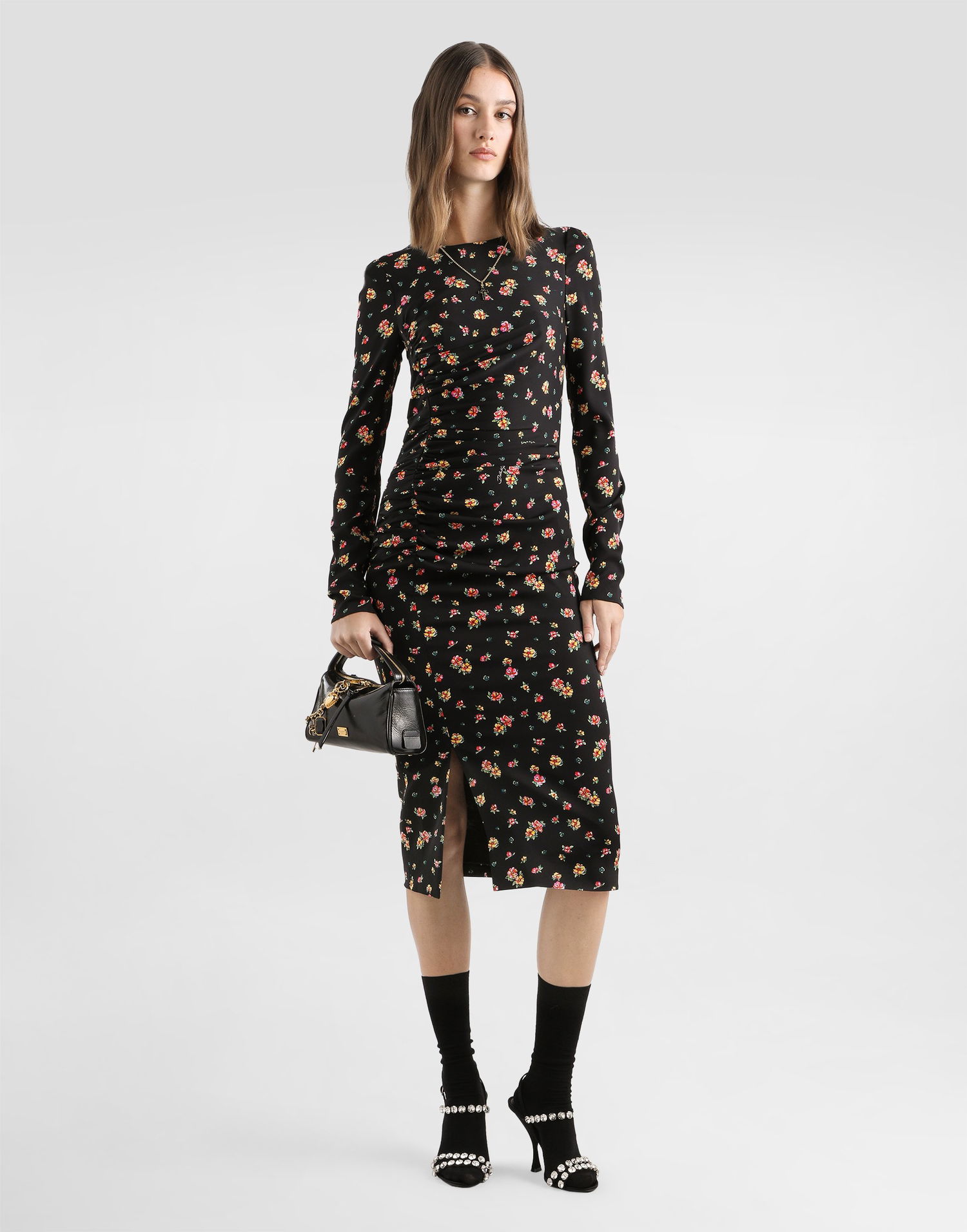 Šaty Dolce & Gabbana Small Floral-print Charmeuse Dress Rôznofarebný | F60G7TFSA8FHN5XT, 1