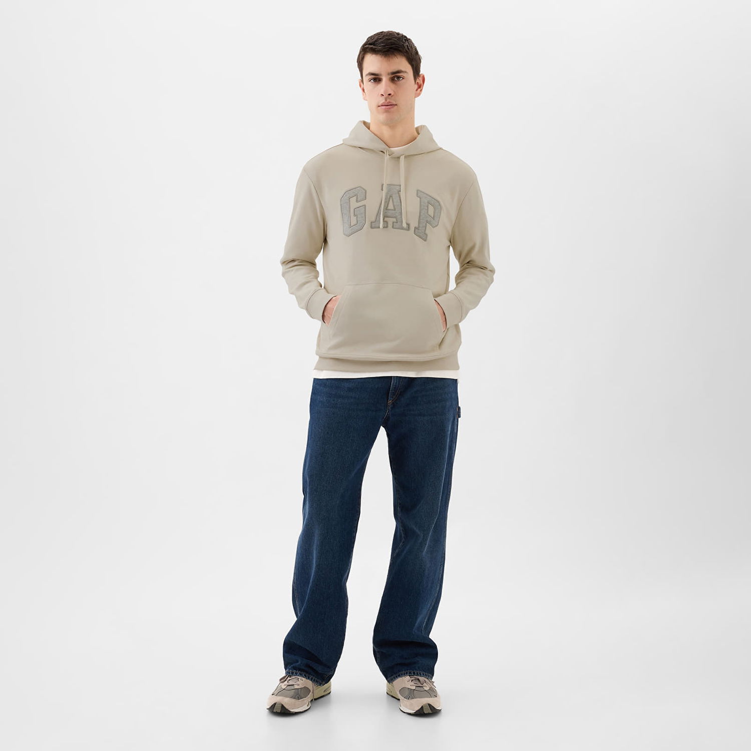 Mikina GAP French Terry Pullover Logo Hoodie Unbleached White Béžová | 868453-02, 1