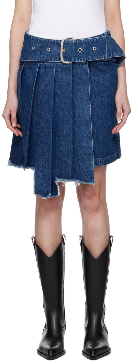 Sukňa Off-White Blue Pleated Denim Miniskirt Navy | OWYF030S24DEN0014646, 0