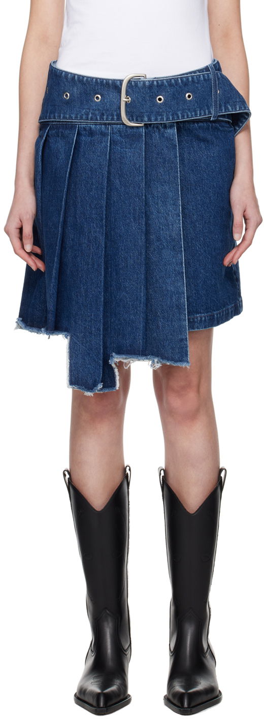 Sukňa Off-White Blue Pleated Denim Miniskirt Navy | OWYF030S24DEN0014646