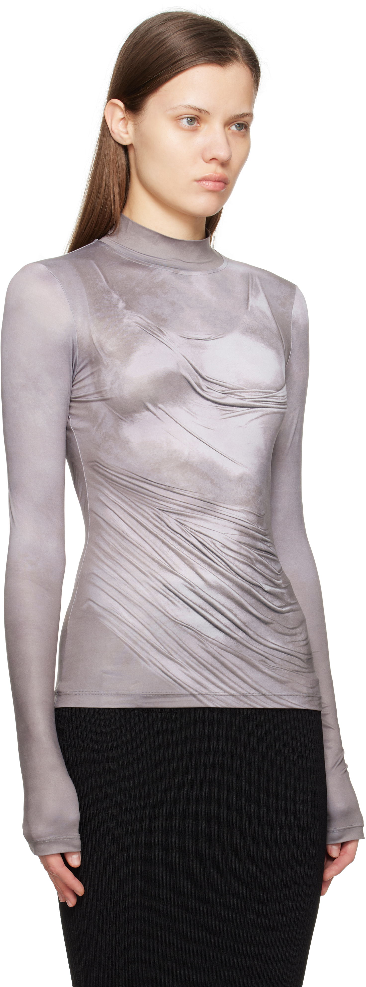 Tričko Balmain Balmain Draped Print T-Shirt Šedá | EF1EK026GE44, 1