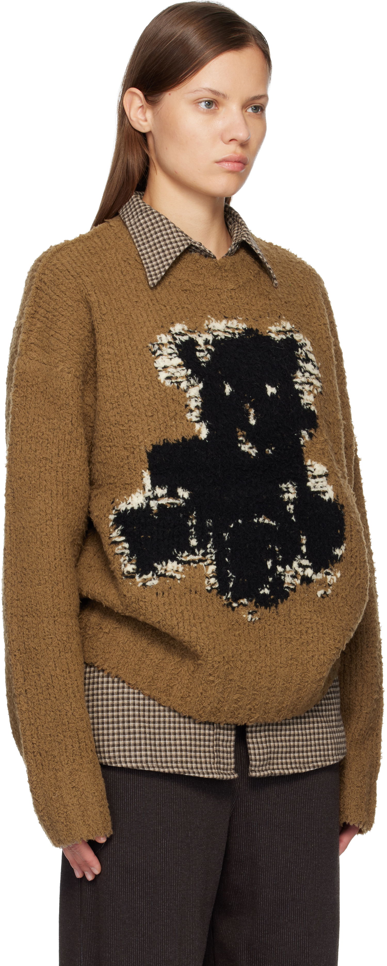 Sveter Acne Studios Bouclé Crewneck Sweater Teddy Bear Graphic Hnedá | A60601-, 1