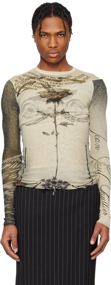 Tričko Jean Paul Gaultier Jean Paul Gaultier 'The Tattoo Rose and Bird' T-Shirt Béžová | 25/34-F-TO269-T583-030030, 0