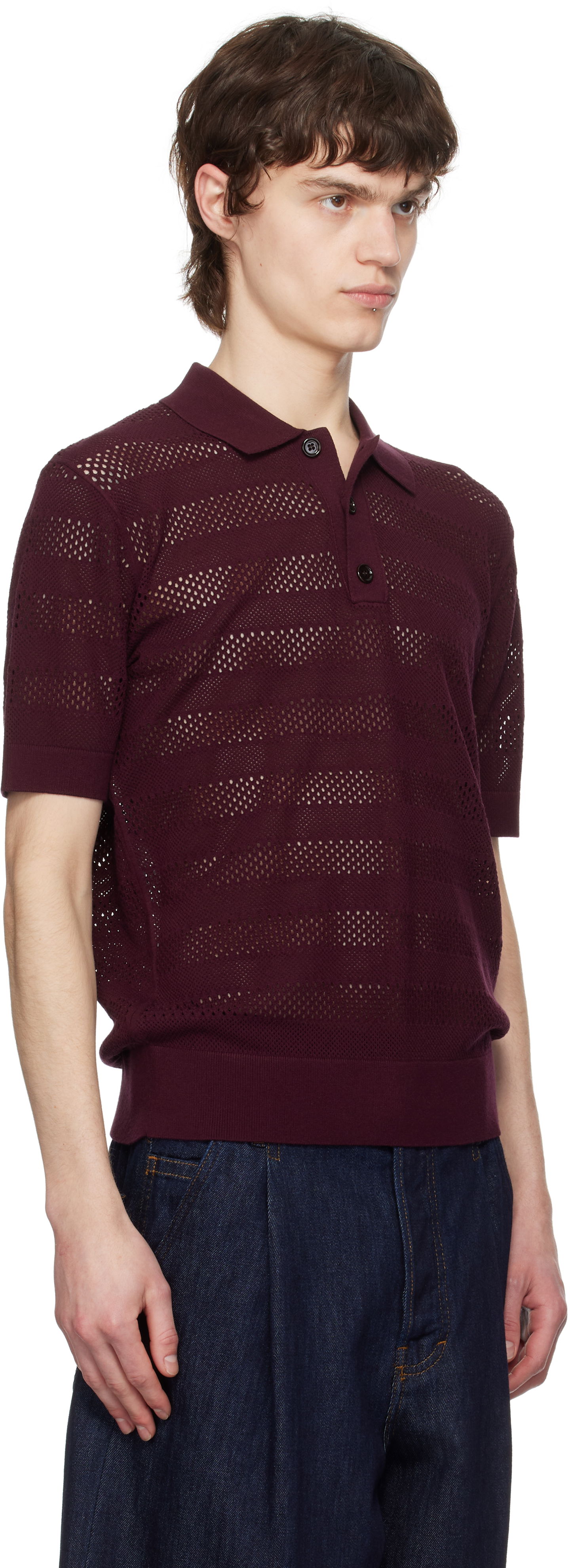 Polo tričko Dries Van Noten Dries Van Noten Open-Knit Polo Vínová | 251-021213-1701, 1