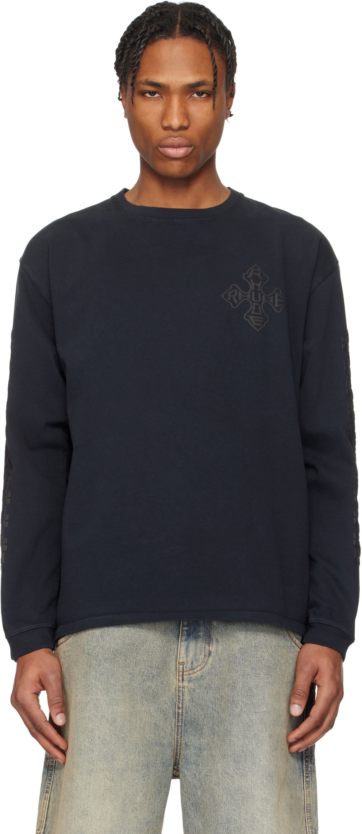 Mikina Rhude Rhude Cross Long Sleeve T-Shirt Navy | RHPS25TT12012, 0