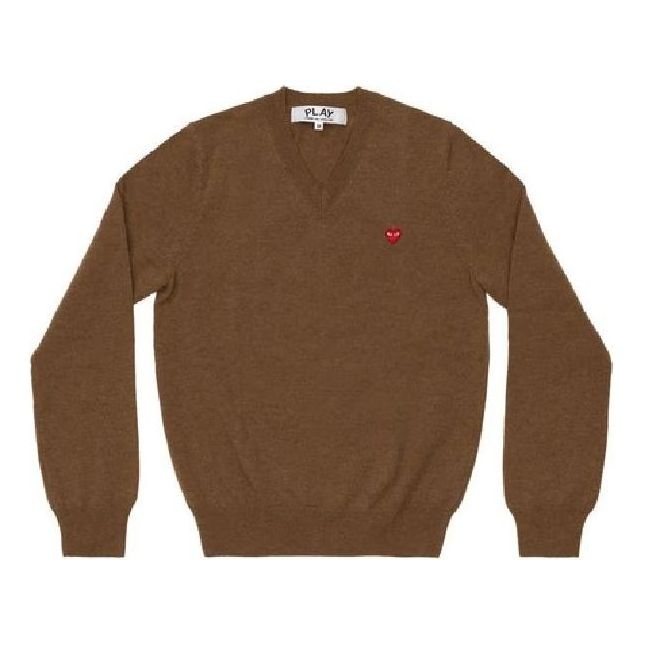 Sveter Comme des Garçons COMME des GARCONS PLAY V-Neck Pullover With Small Red Heart Hnedá | AZ-N077-051-3