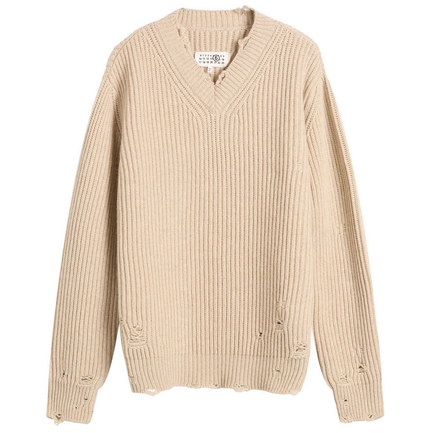 Sveter Maison Margiela MM6 Maison Margiela Distressed Knit Sweater, Size Large Béžová | S52HN0011-M13138-806M, 0