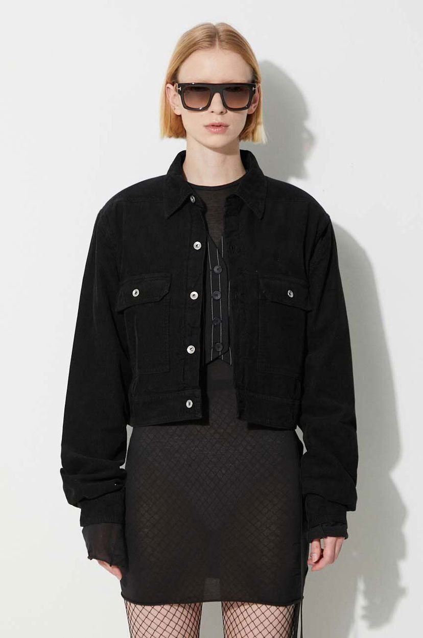 Bunda Rick Owens Black Cropped Corduroy Jacket Čierna | DS02C5702.MC