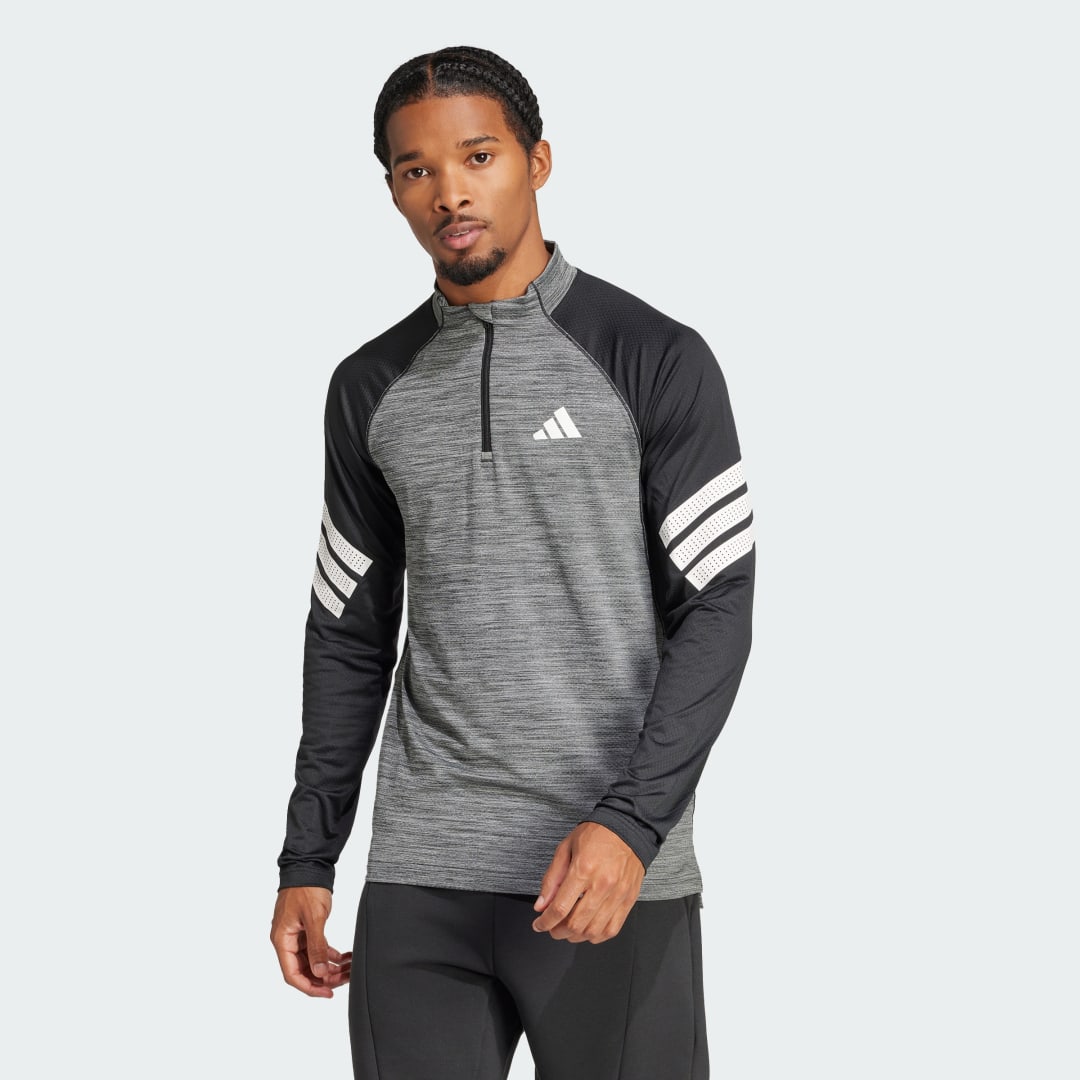 Mikina adidas Performance 3-Stripes Quarter-Zip Long Sleeve Athletic Shirt Šedá | JC5227, 0