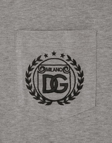 Tričko Dolce & Gabbana Cotton T-shirt With Dg Milano Logo Embroidery Šedá | G8RA2ZG7J6FS8291, 3