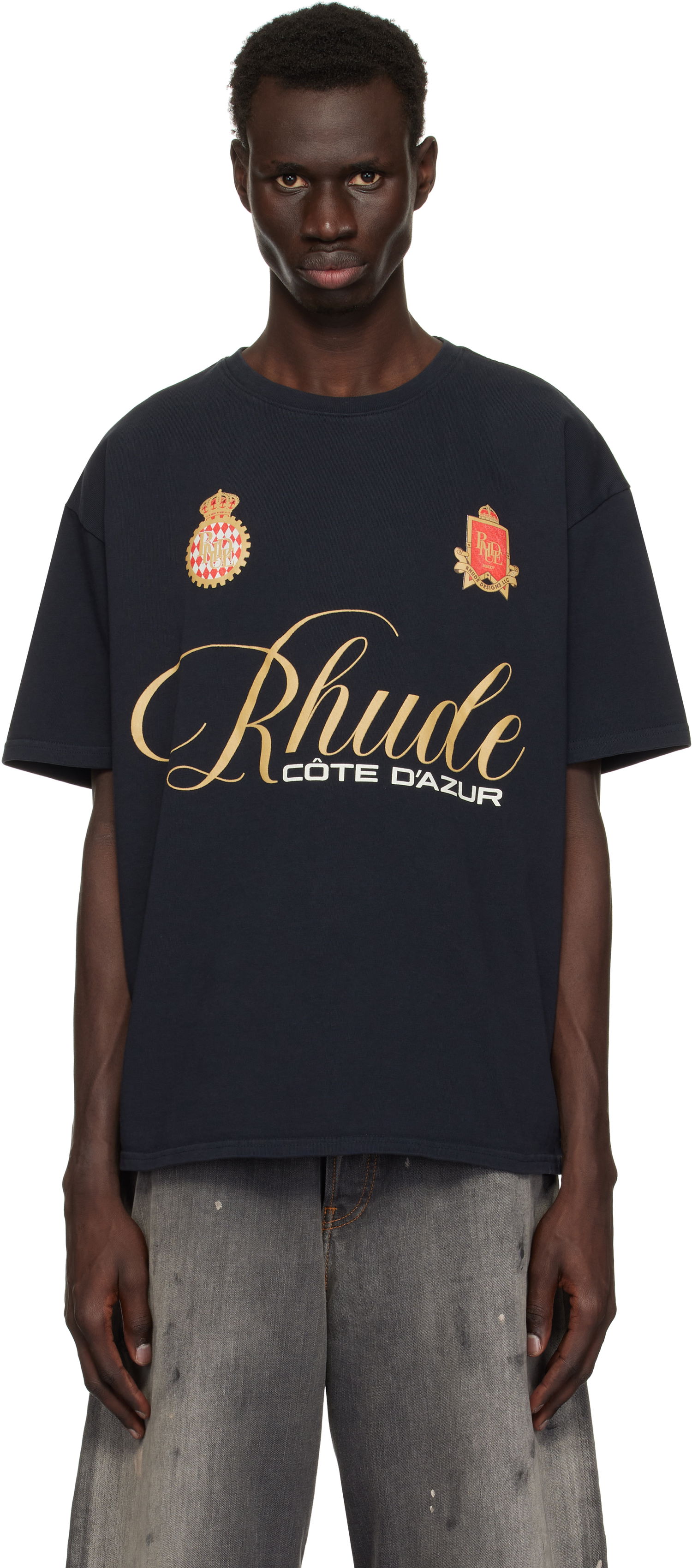 Tričko Rhude Rhude Script Crest T-Shirt Navy | RHPS25TT07012, 0