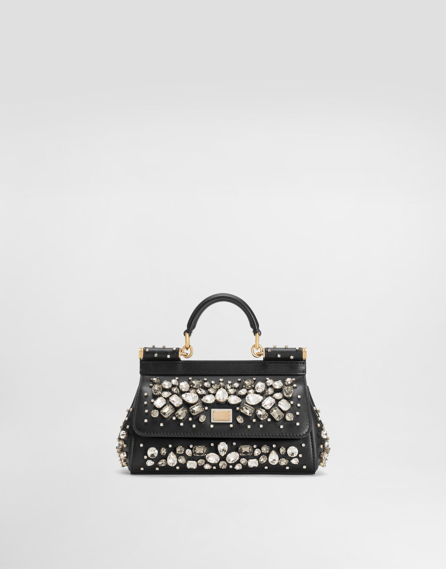 Kabelka Dolce & Gabbana Dolce & Gabbana Sicily Crystal-Embellished Small Leather Handbag Čierna | BB7116B59618U922, 0