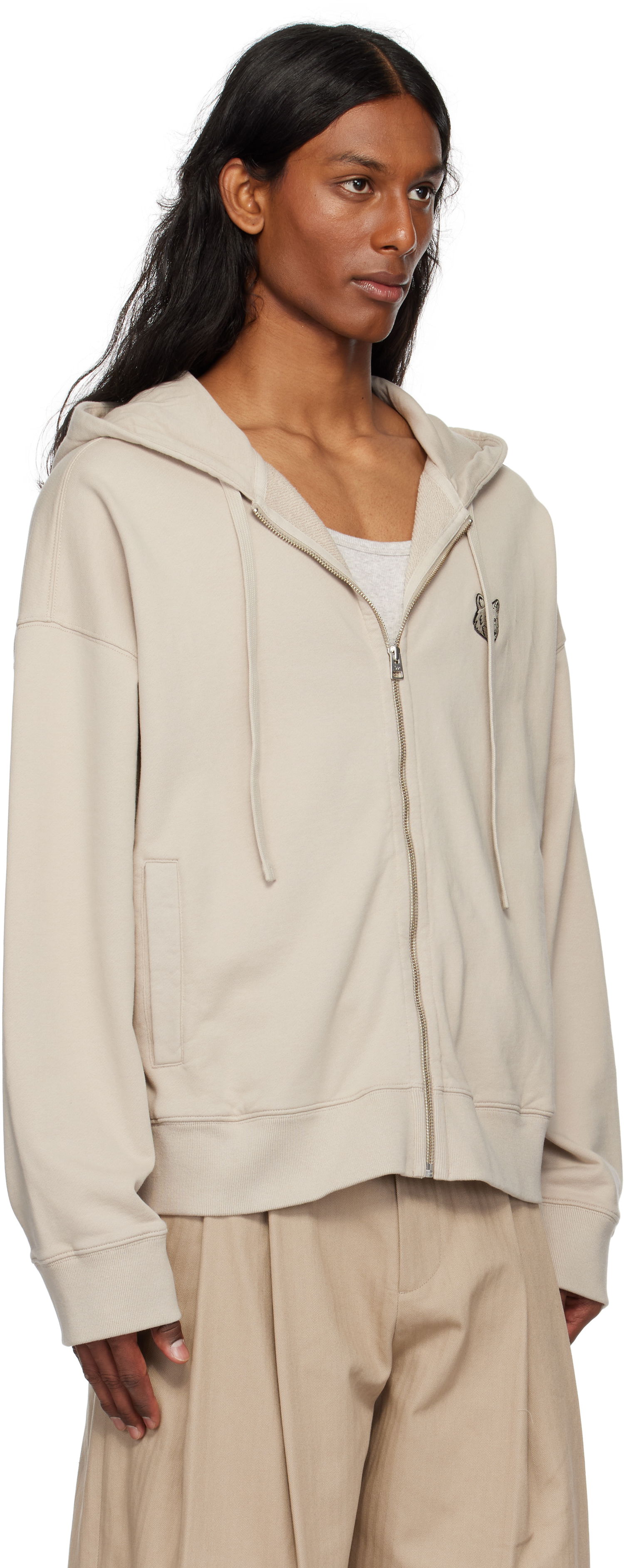 Mikina MAISON KITSUNÉ Maison Kitsuné Bold Fox Head Patch Oversize Fullzip Hoodie Béžová | OM02138KM0001, 1