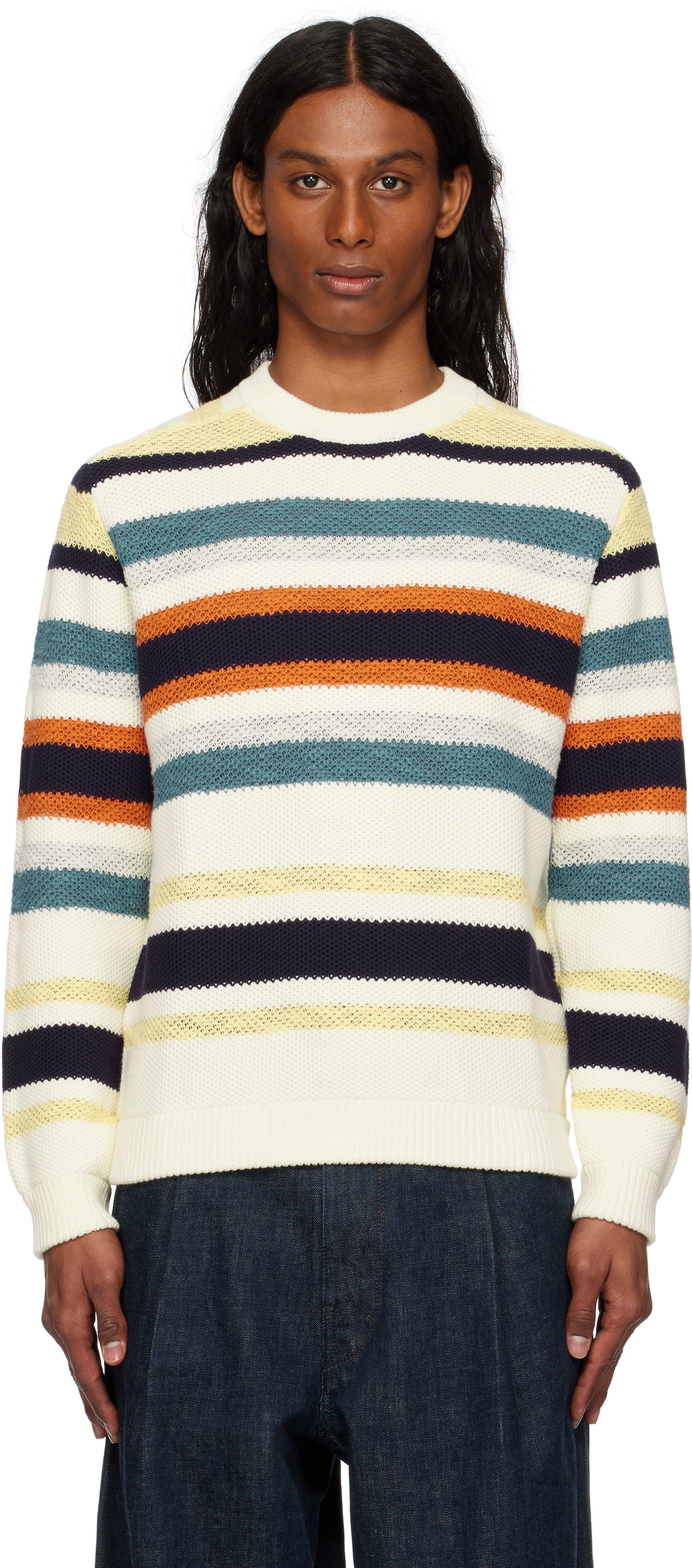 Sveter MAISON KITSUNÉ Maison Kitsuné Comfort Striped Sweater Biela | OM00807KT1129, 0