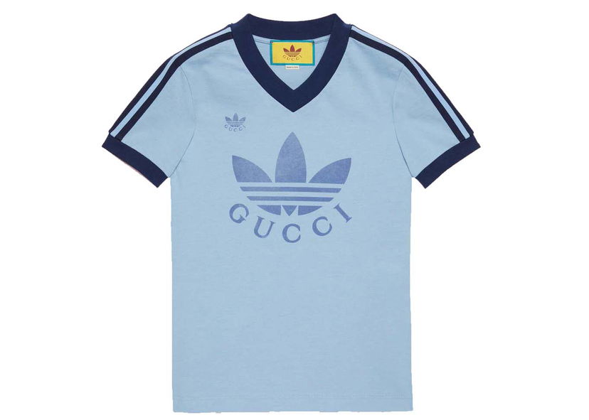 Tričko Gucci adidas x V-Neck T-Shirt Light Blue Modrá | 693636 XJEBZ 4709