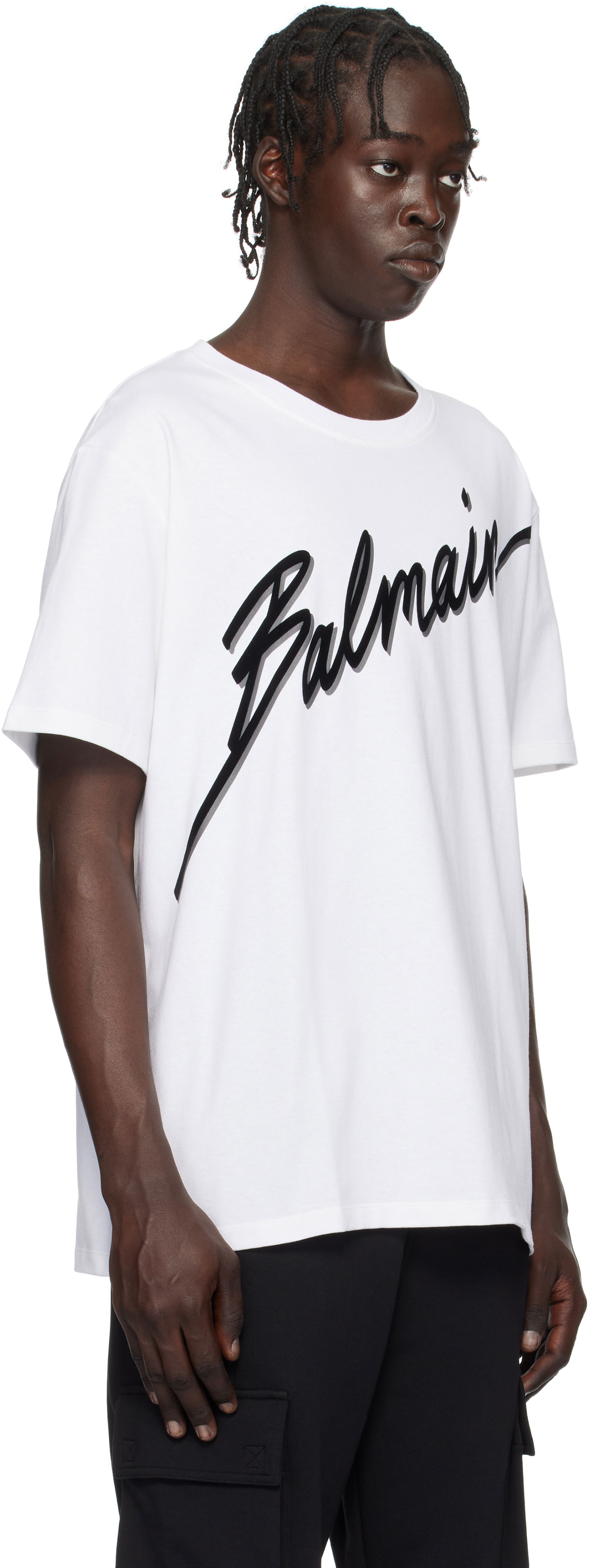 Tričko Balmain Flocked Logo T-Shirt Biela | EH1EG010BC86, 1