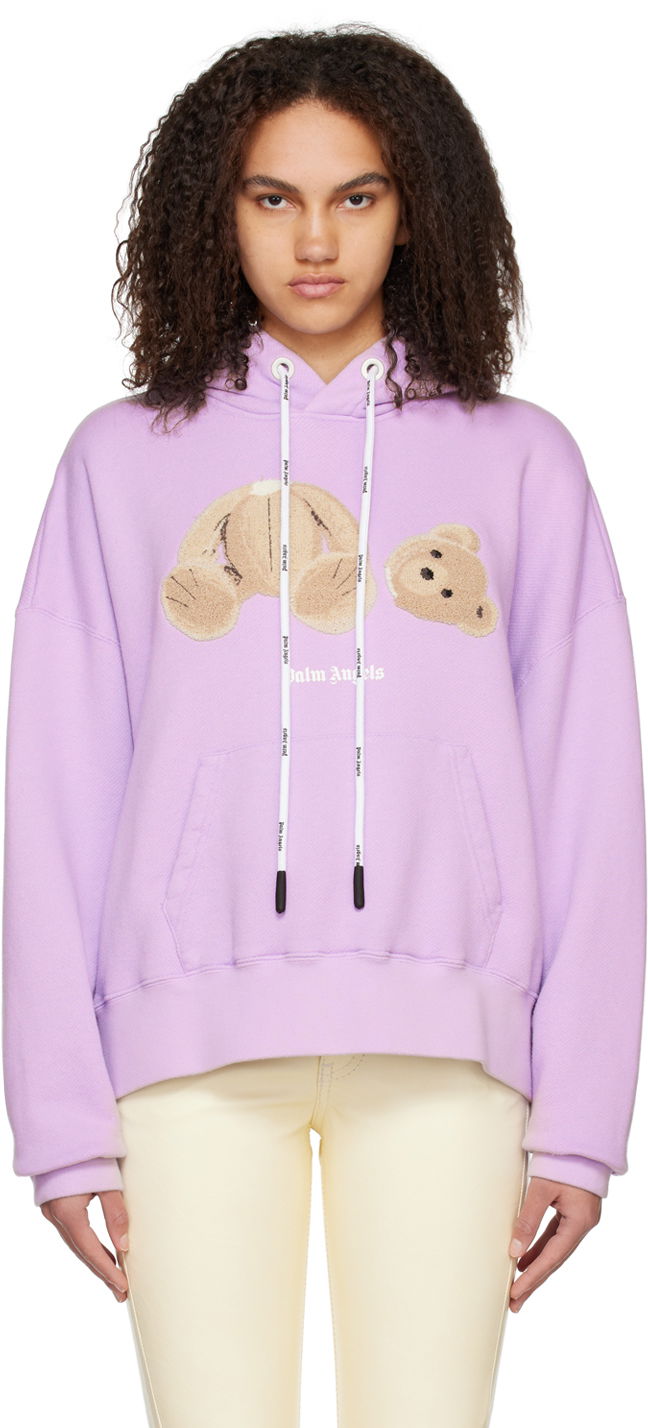 Mikina Palm Angels Bear Appliqué Relaxed-Fit Hoodie Fialová | PMBB058C99FLE0053660