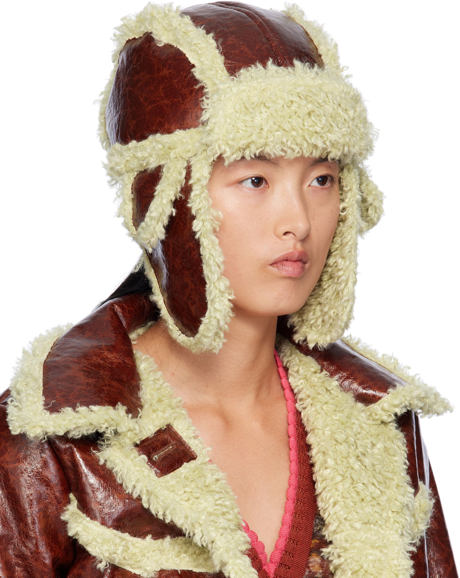 Bunda Anna Sui Anna Sui Curly Aviator Faux-Leather Hat Hnedá | 824A90, 1