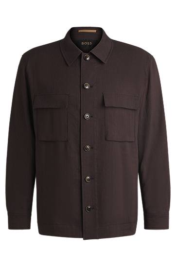 Košeľa BOSS BOSS Relaxed-Fit Overshirt Linen Blend with Wool Hnedá | 50539503, 0