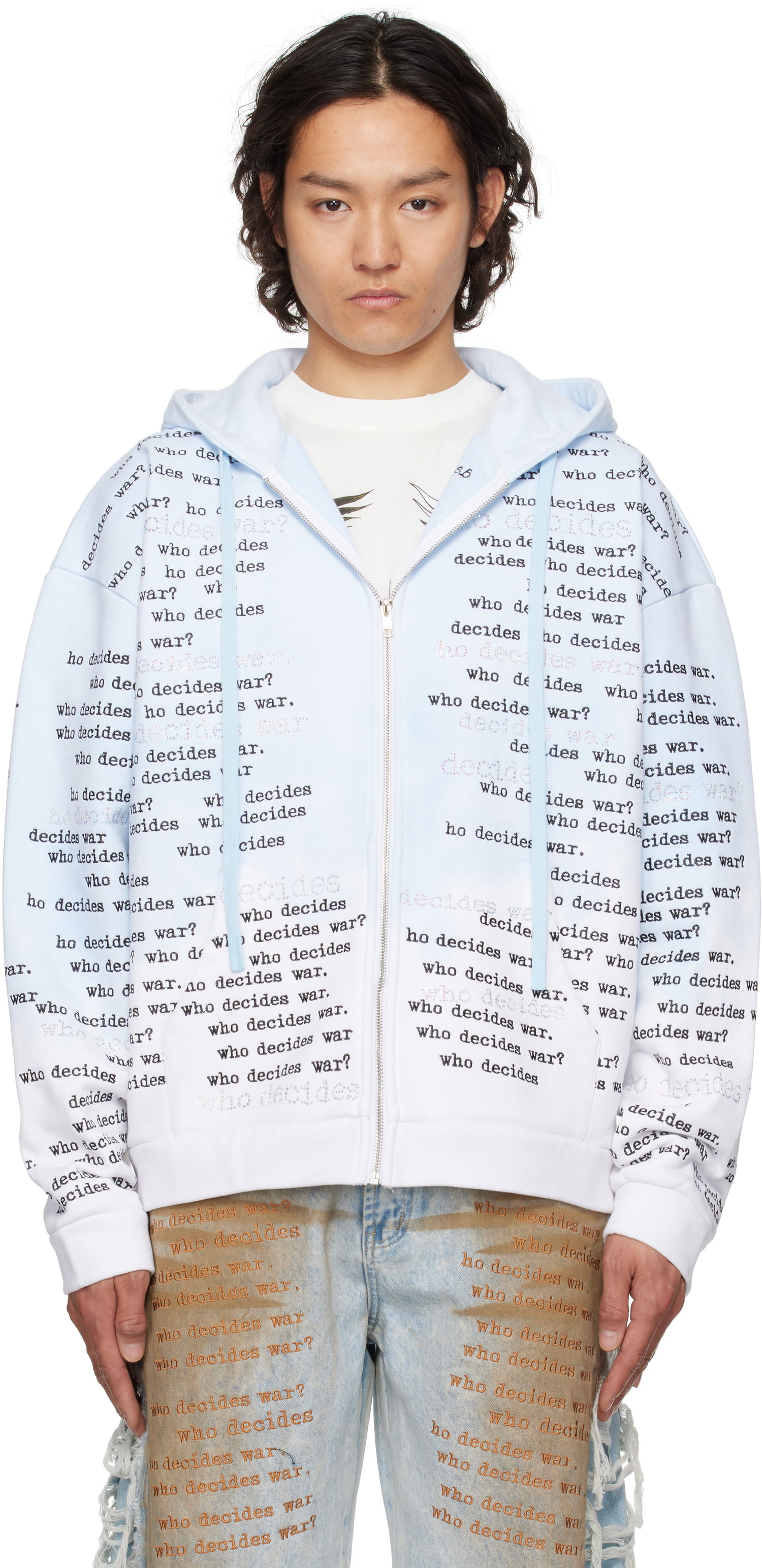Mikina Who Decides War Who Decides War WDW Scripture Zip-Up Hoodie Modrá | 1110570008SS25, 0