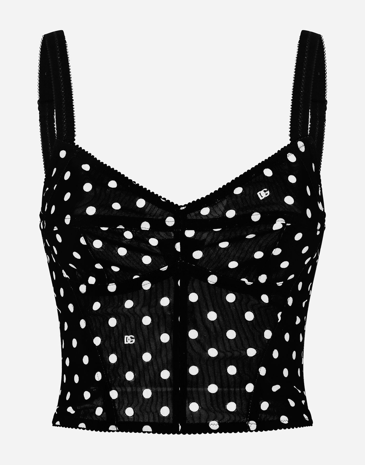 Tielko Dolce & Gabbana Polka Dot Marquisette Corset Top Čierna | F7AB7TFSUBGHNZQW, 0