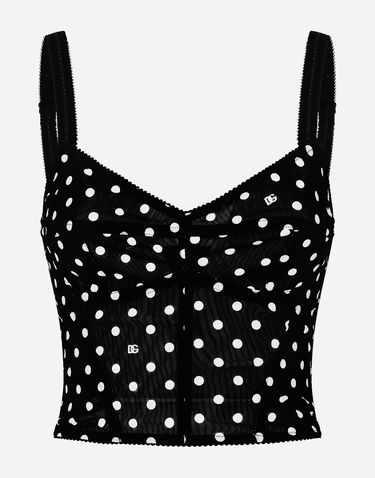 Tielko Dolce & Gabbana Polka Dot Marquisette Corset Top Čierna | F7AB7TFSUBGHNZQW, 0