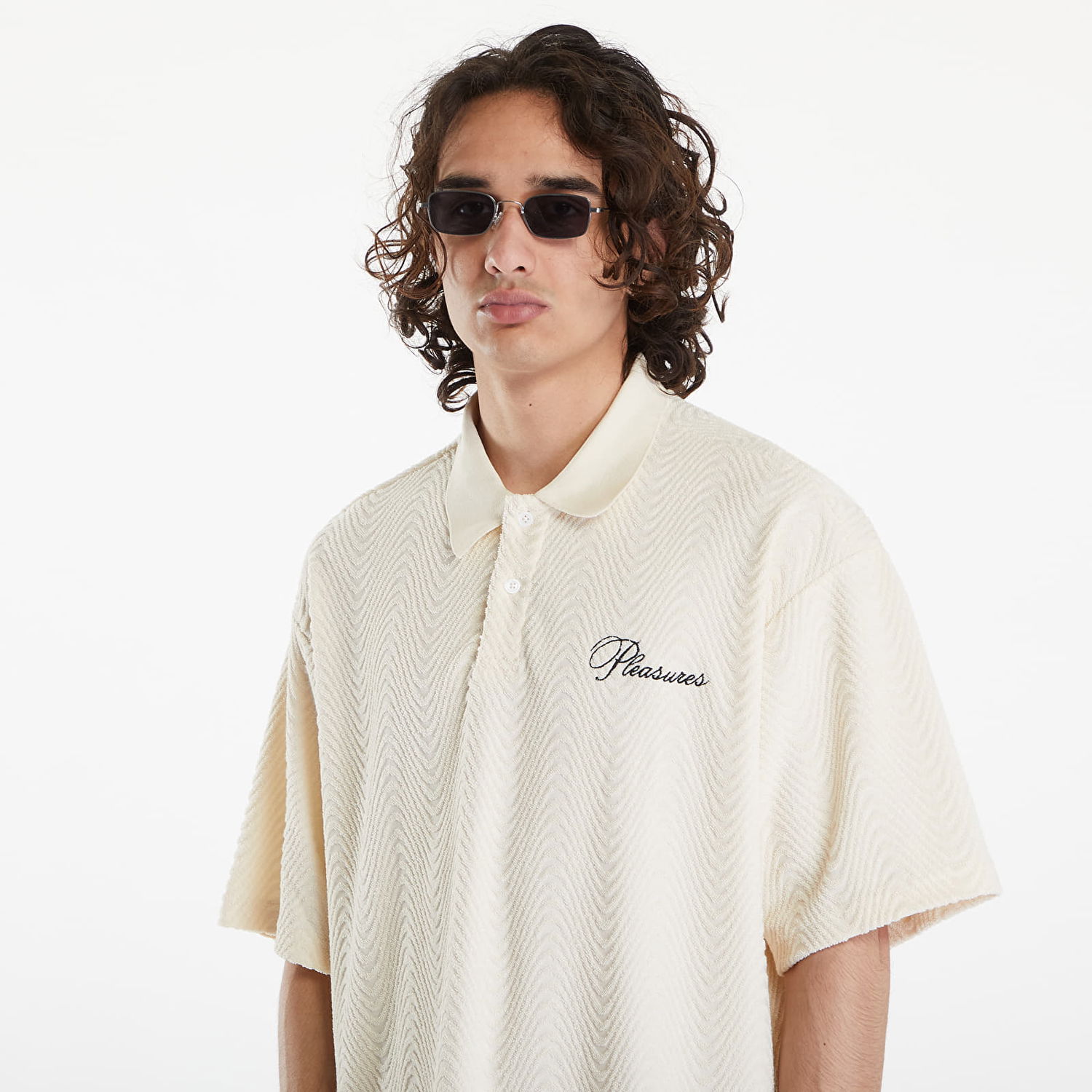Polo tričko Pleasures Zen Terry Boxy Polo Off White Biela | P24SU037 WHITE, 1