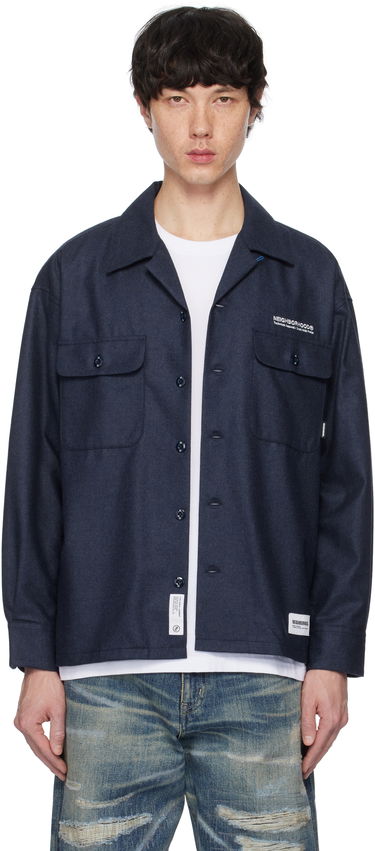 Košeľa Neighborhood Neighborhood Wool Open Collar Shirt Modrá | 242BENH-SHM03, 0