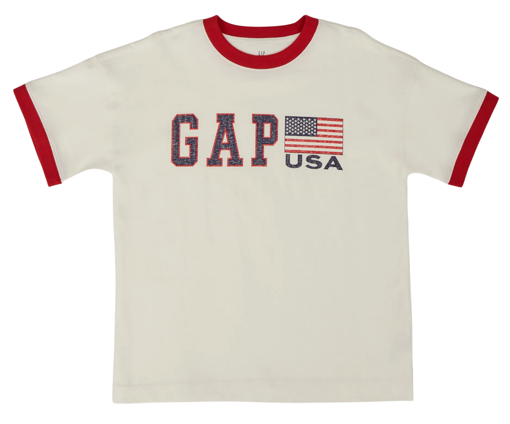 Tričko GAP Ringer T-Shirt with GAP USA Flag Logo Béžová | 782452-00, 0