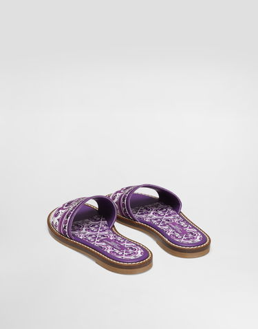 Doplnky Dolce & Gabbana Dolce & Gabbana Majolica-Print Canvas Flat Slippers Fialová | D11330AF538I03TN, 2