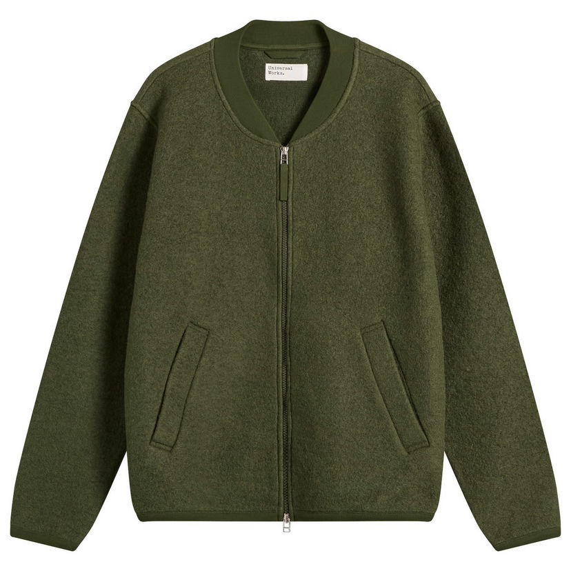 Bomber bunda Universal Works Universal Works Wool Fleece Zip Bomber Jacket Zelené | 00018-OLV