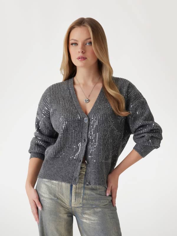 Sequined Wool Blend Cardigan