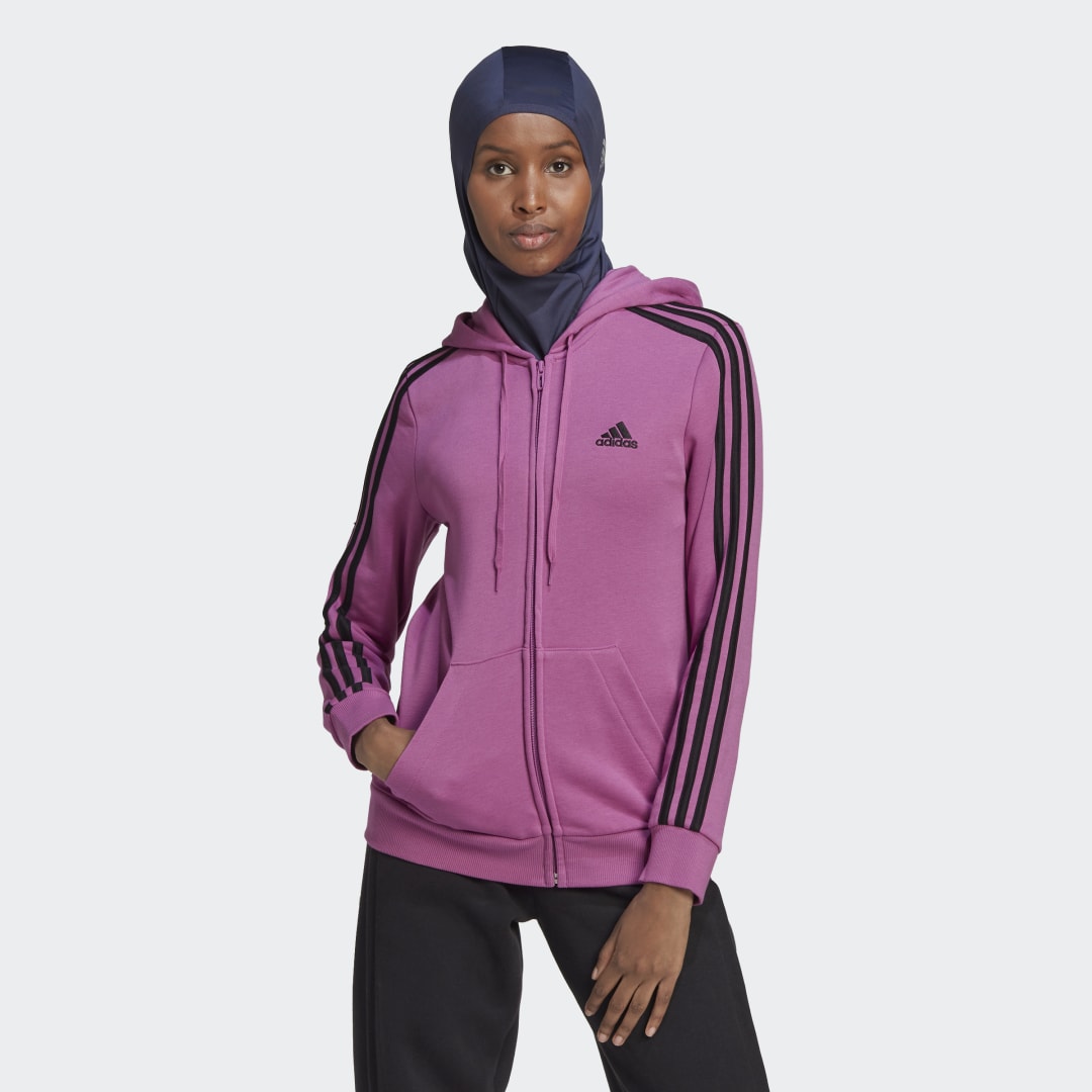 Mikina adidas Performance Sportswear Essentials French Terry 3-Stripes Full-Zip Hoodie Ružová | HL2061, 1