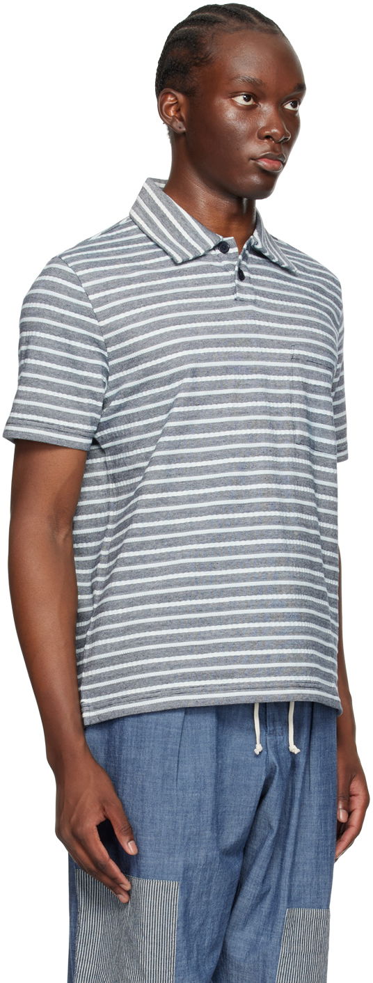 Polo tričko Universal Works Universal Works Newlyn Striped Polo Modrá | P3088, 1