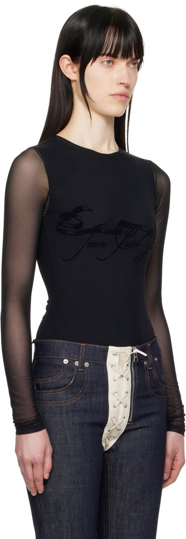Body Jean Paul Gaultier Jean Paul Gaultier Flocked Tattoo Ruban Mesh Long Sleeve T-Shirt Čierna | 25/34-F-TO281I-T005-00, 1
