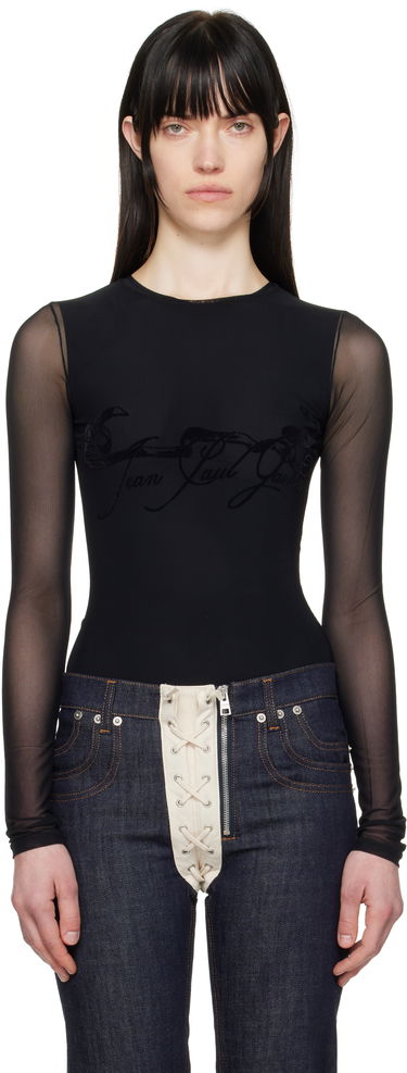 Body Jean Paul Gaultier Jean Paul Gaultier Flocked Tattoo Ruban Mesh Long Sleeve T-Shirt Čierna | 25/34-F-TO281I-T005-00, 0